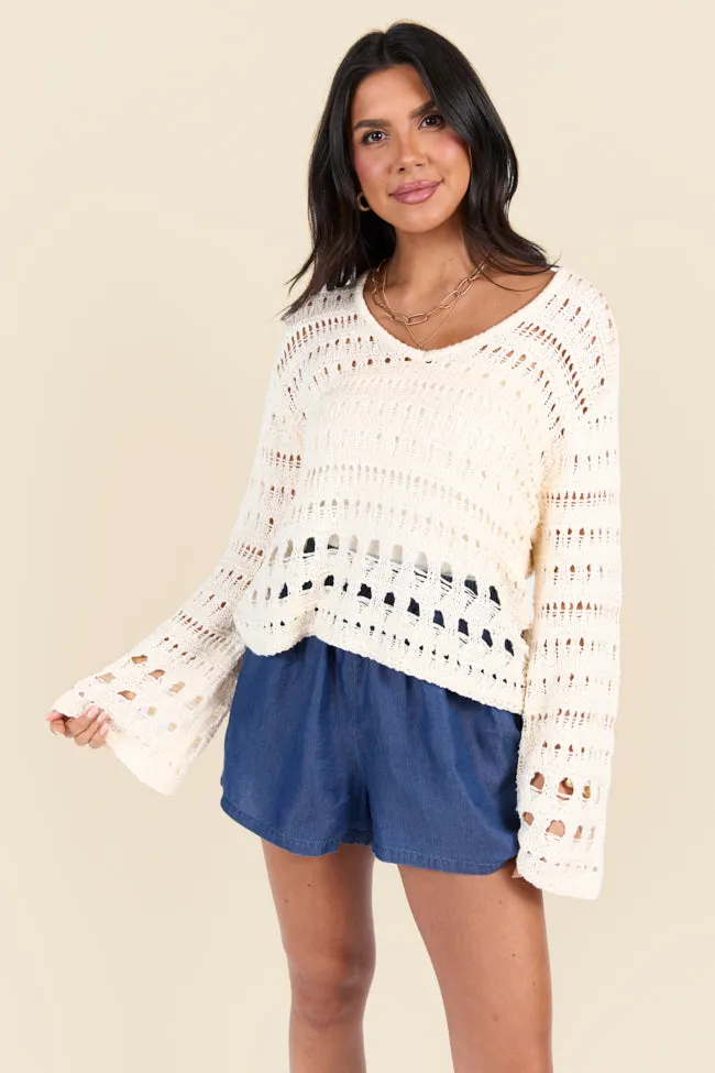 Chasing Daylight Cream Open Knit V-Neck Sweater