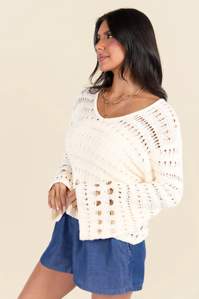 Chasing Daylight Cream Open Knit V-Neck Sweater
