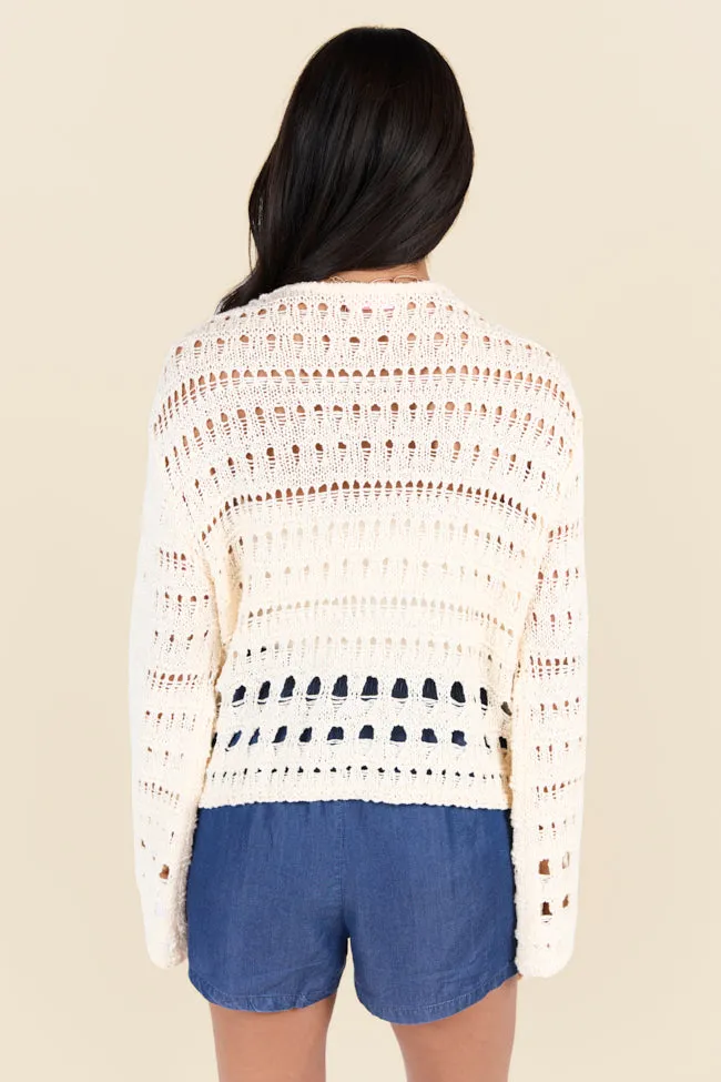 Chasing Daylight Cream Open Knit V-Neck Sweater