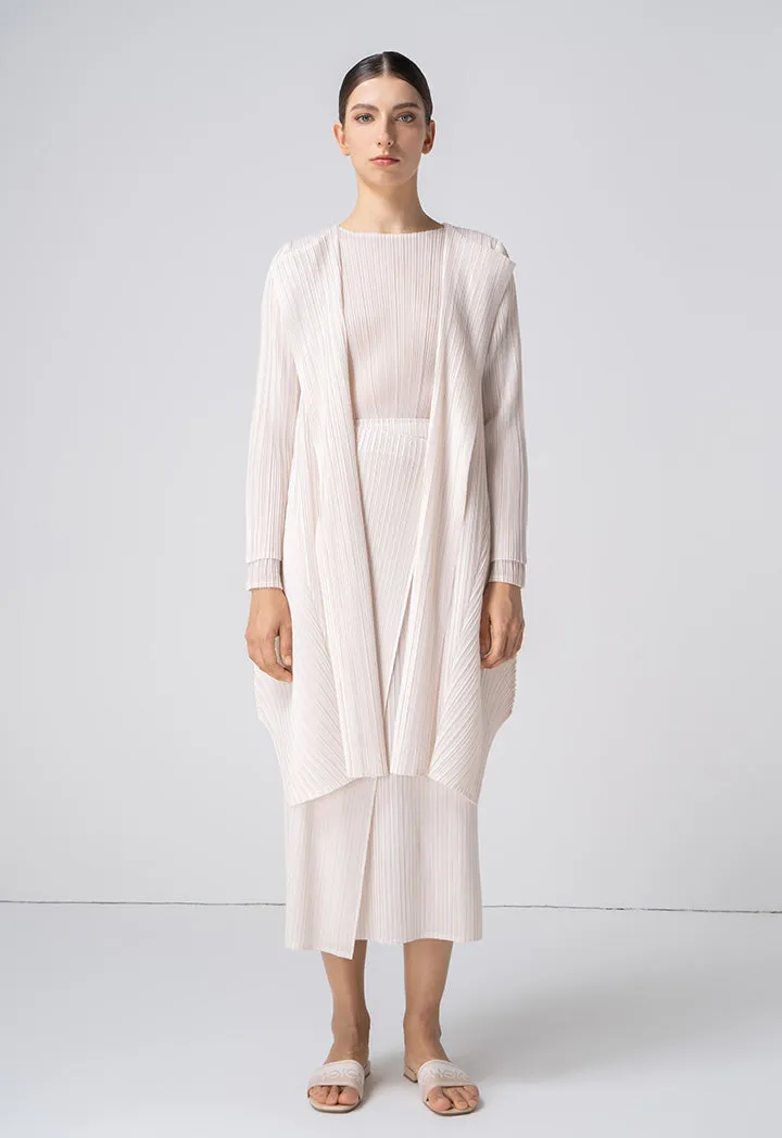 Choice Solid Pleated Long Cardigan Stone