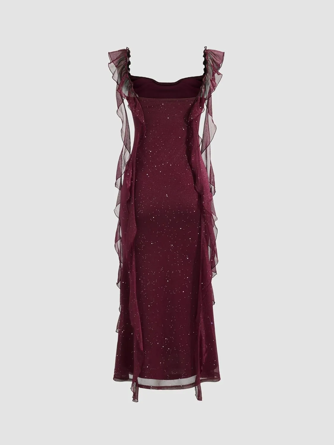 CIDER Summer Maxi Dress Wedding Guest Cowl Neck Glitter Ruffle Hem Bodycon Party Slim Formal Sleeveless Dress