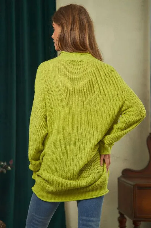 DAVI & DANI Solid Mock Neck Long Sleeve Knit Sweater