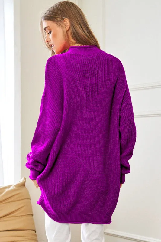 DAVI & DANI Solid Mock Neck Long Sleeve Knit Sweater