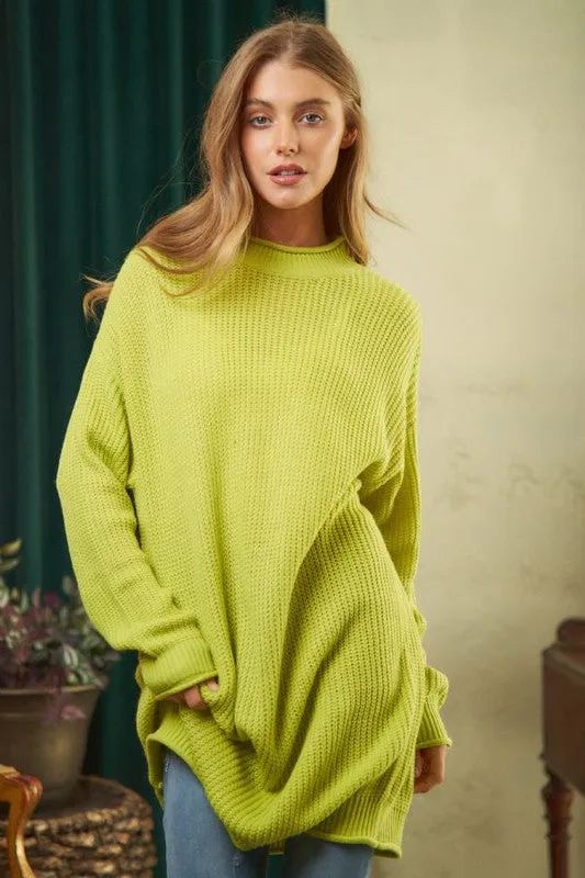 DAVI & DANI Solid Mock Neck Long Sleeve Knit Sweater