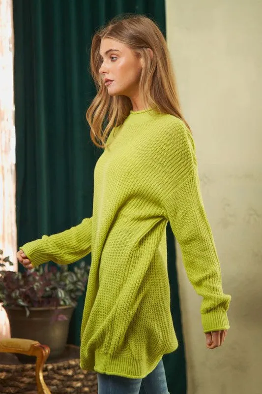 DAVI & DANI Solid Mock Neck Long Sleeve Knit Sweater