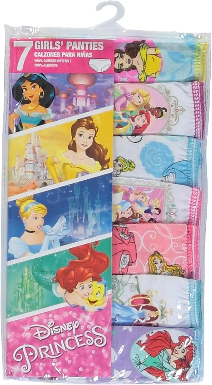 Disney Girls' Princess Panty Multipacks with Favorites Cinderella, Belle, Ariel and More in Sizes 2/3t, 4t, 4, 6, 8