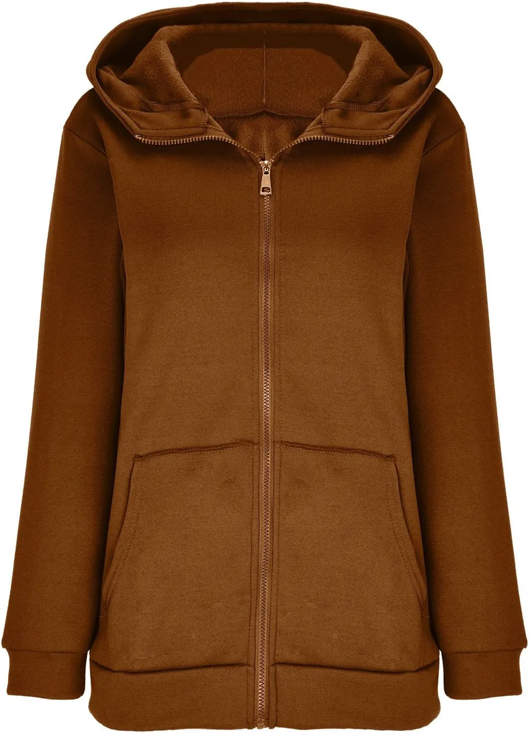 DOLKFU Womens Oversized Hoodie Dress Zip Up Long Sweatshirt Solid Basic Pullover Tops Y2K Trendy Winter Clothes With Pockets