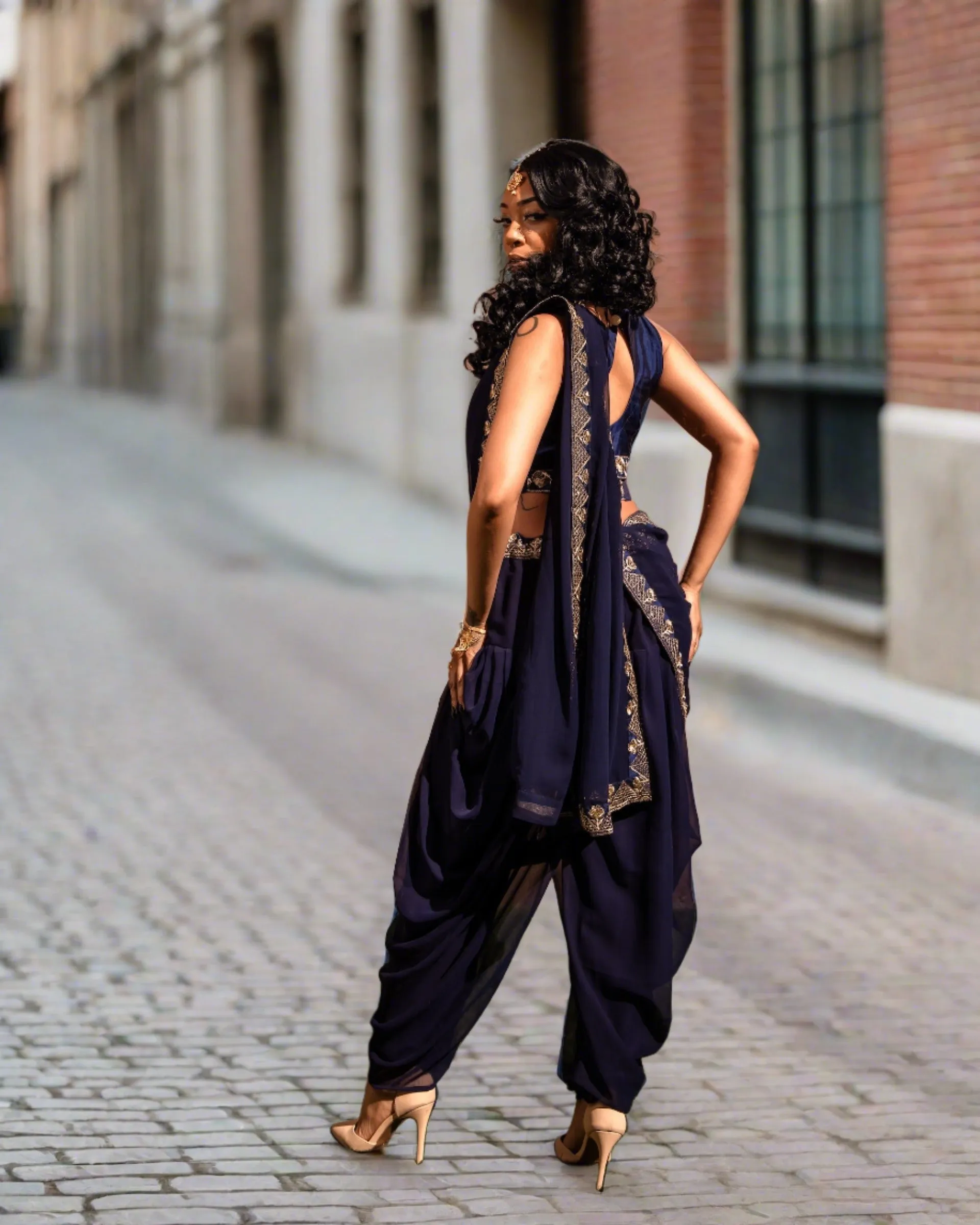 Fancy Georgette Silk Embroidered Navy Blue With Dhoti Pants Set