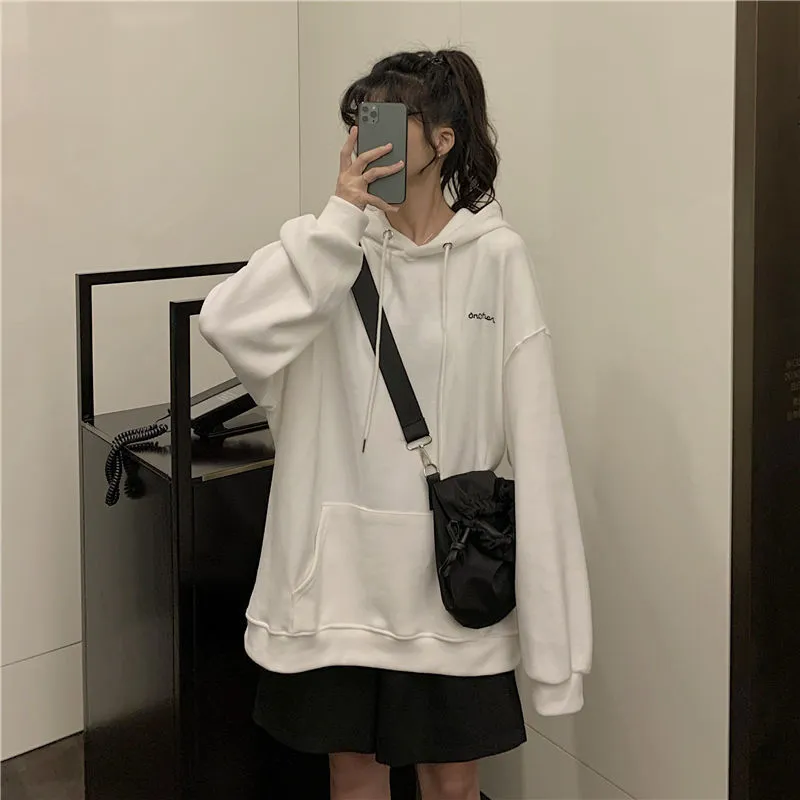 Fashionkova  Korean Fashion Black Oversize Hoodie Women Harajuku Thin Basic Solid Sweatshirts Long Sleeve Top Grey Pullover Clothing