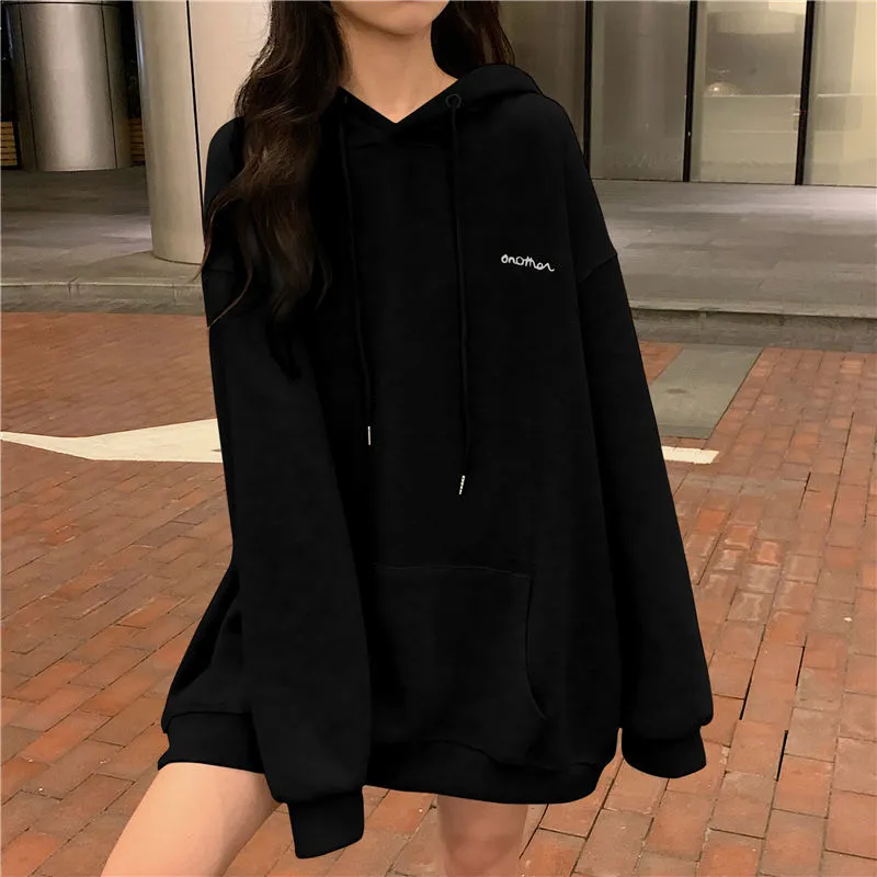 Fashionkova  Korean Fashion Black Oversize Hoodie Women Harajuku Thin Basic Solid Sweatshirts Long Sleeve Top Grey Pullover Clothing