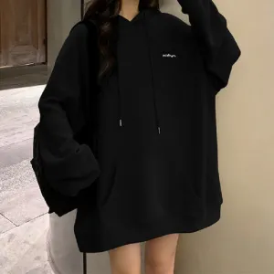 Fashionkova  Korean Fashion Black Oversize Hoodie Women Harajuku Thin Basic Solid Sweatshirts Long Sleeve Top Grey Pullover Clothing