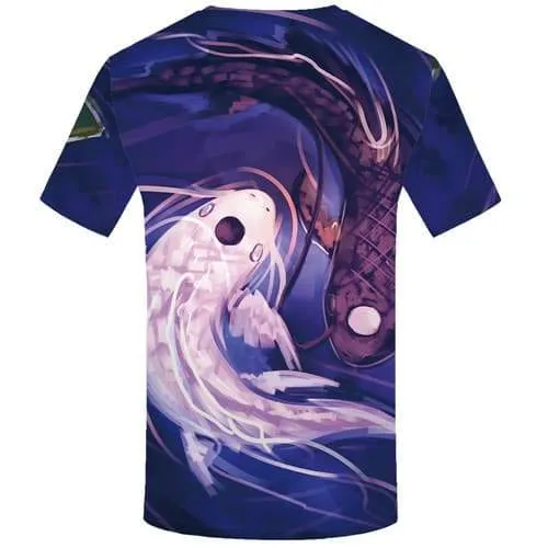 Fish T-shirt Men Carp Tshirt Anime Yinyang T-shirts Graphic Animal Tshirts Cool Harajuku Tshirts Novelty Short Sleeve T shirts