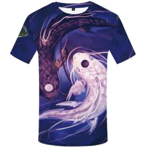 Fish T-shirt Men Carp Tshirt Anime Yinyang T-shirts Graphic Animal Tshirts Cool Harajuku Tshirts Novelty Short Sleeve T shirts
