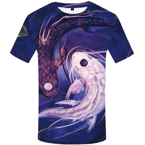 Fish T-shirt Men Carp Tshirt Anime Yinyang T-shirts Graphic Animal Tshirts Cool Harajuku Tshirts Novelty Short Sleeve T shirts