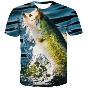 fishing T shirts Men fish Shirt Print Short Sleeve Hip hop Digital Slim O-Neck