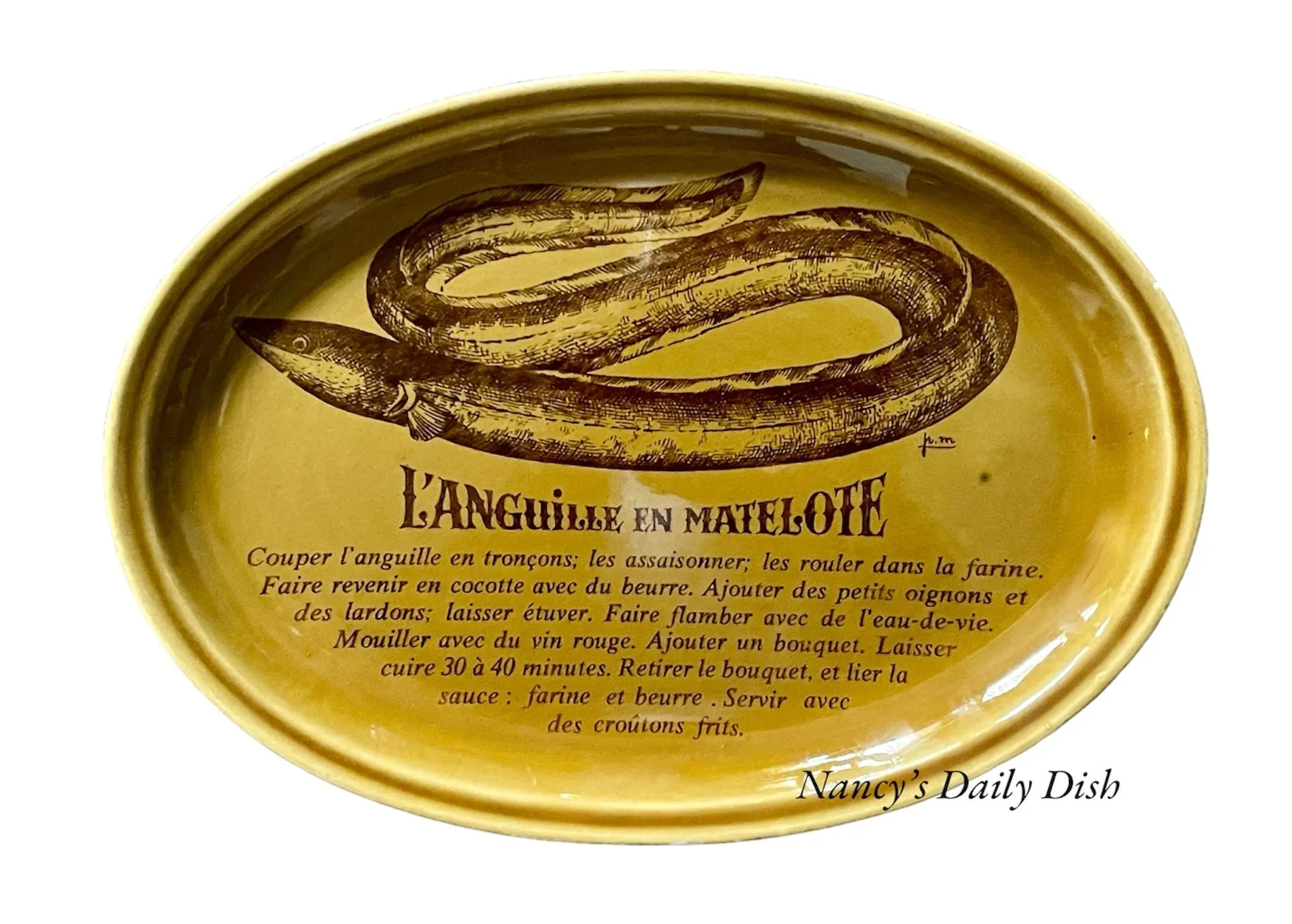 French Advertising Brown Transferware Trout Fish Platter Les Truites Au Bleu