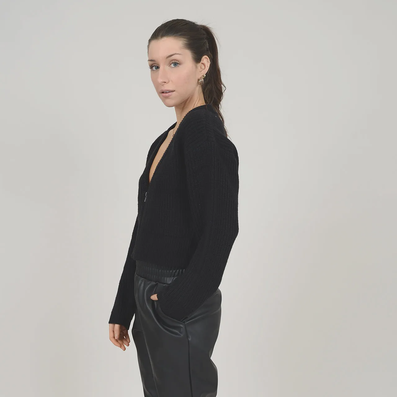 Geraldine Zip-Up Cardi | Black