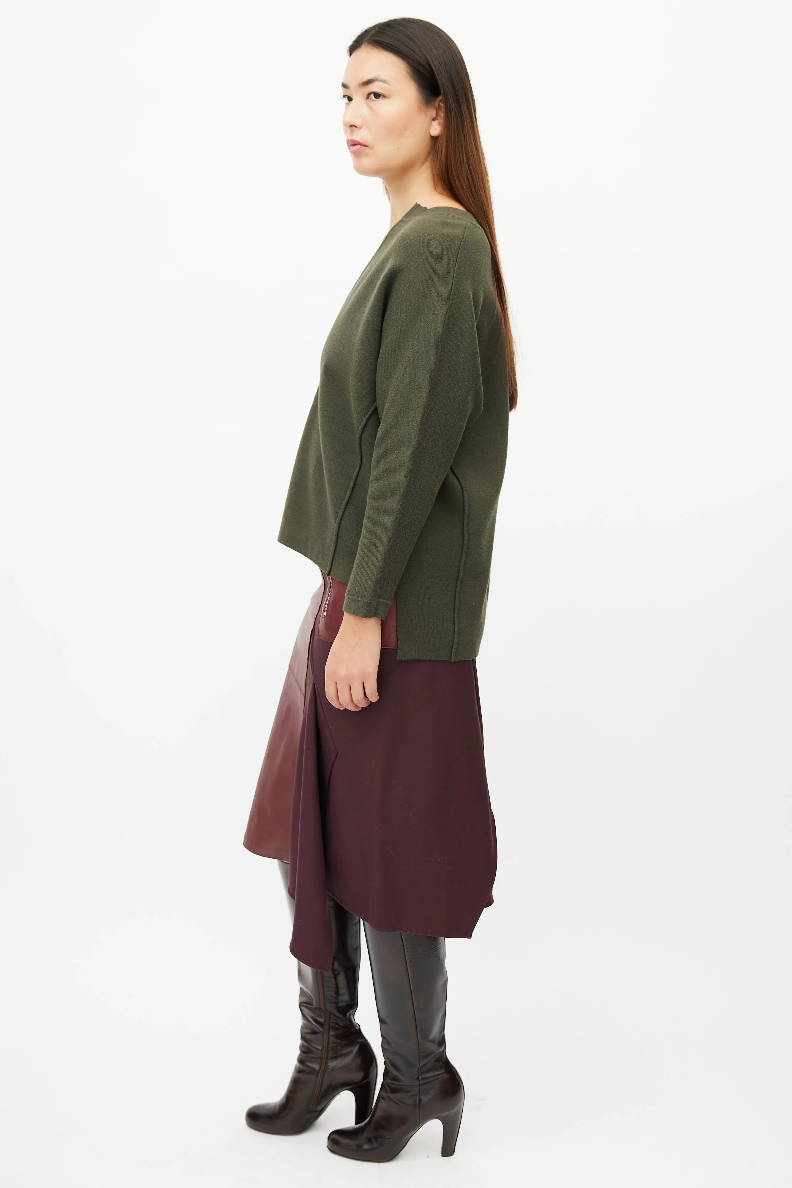Green Knit V-Neck Sweater