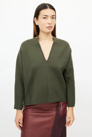 Green Knit V-Neck Sweater