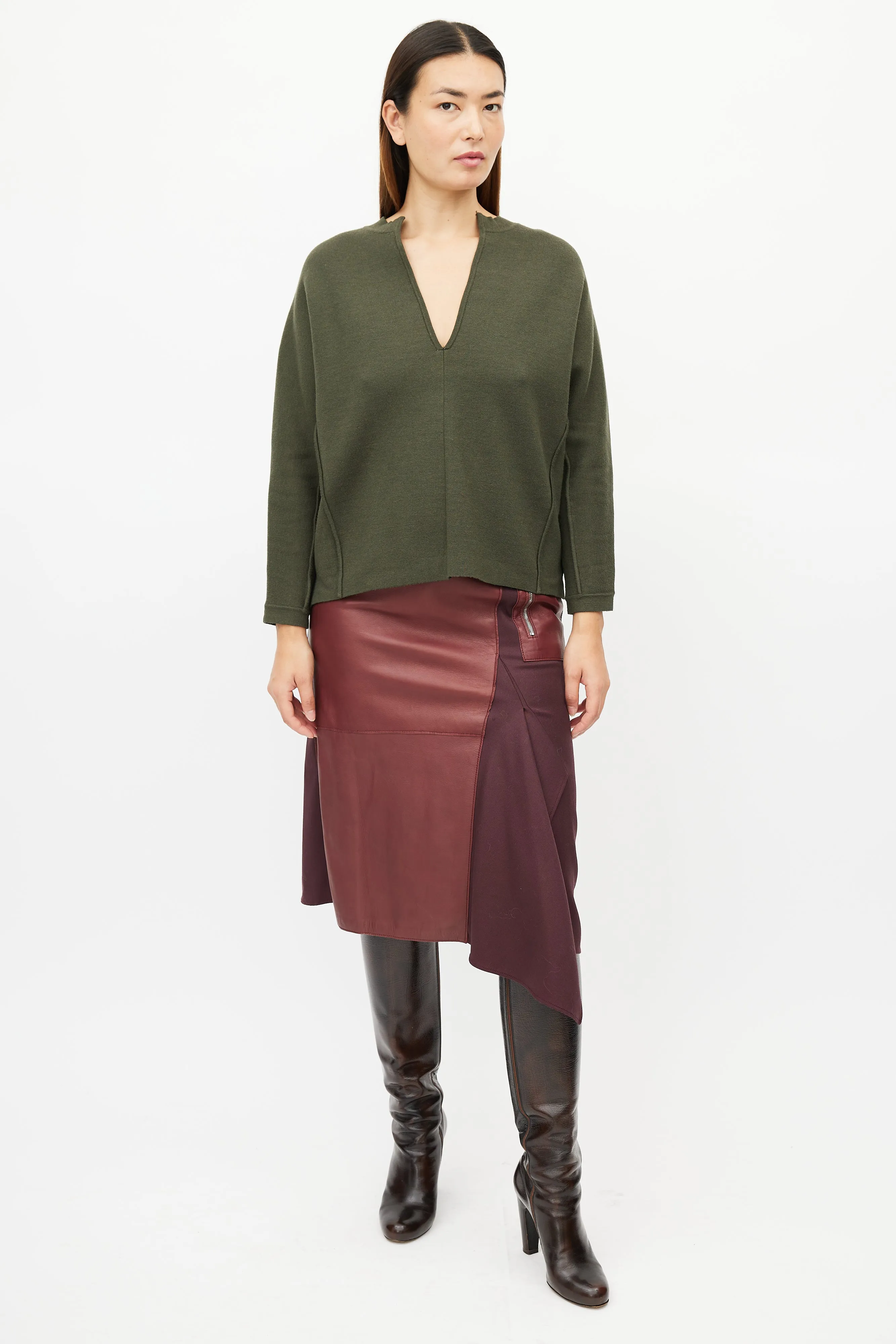 Green Knit V-Neck Sweater