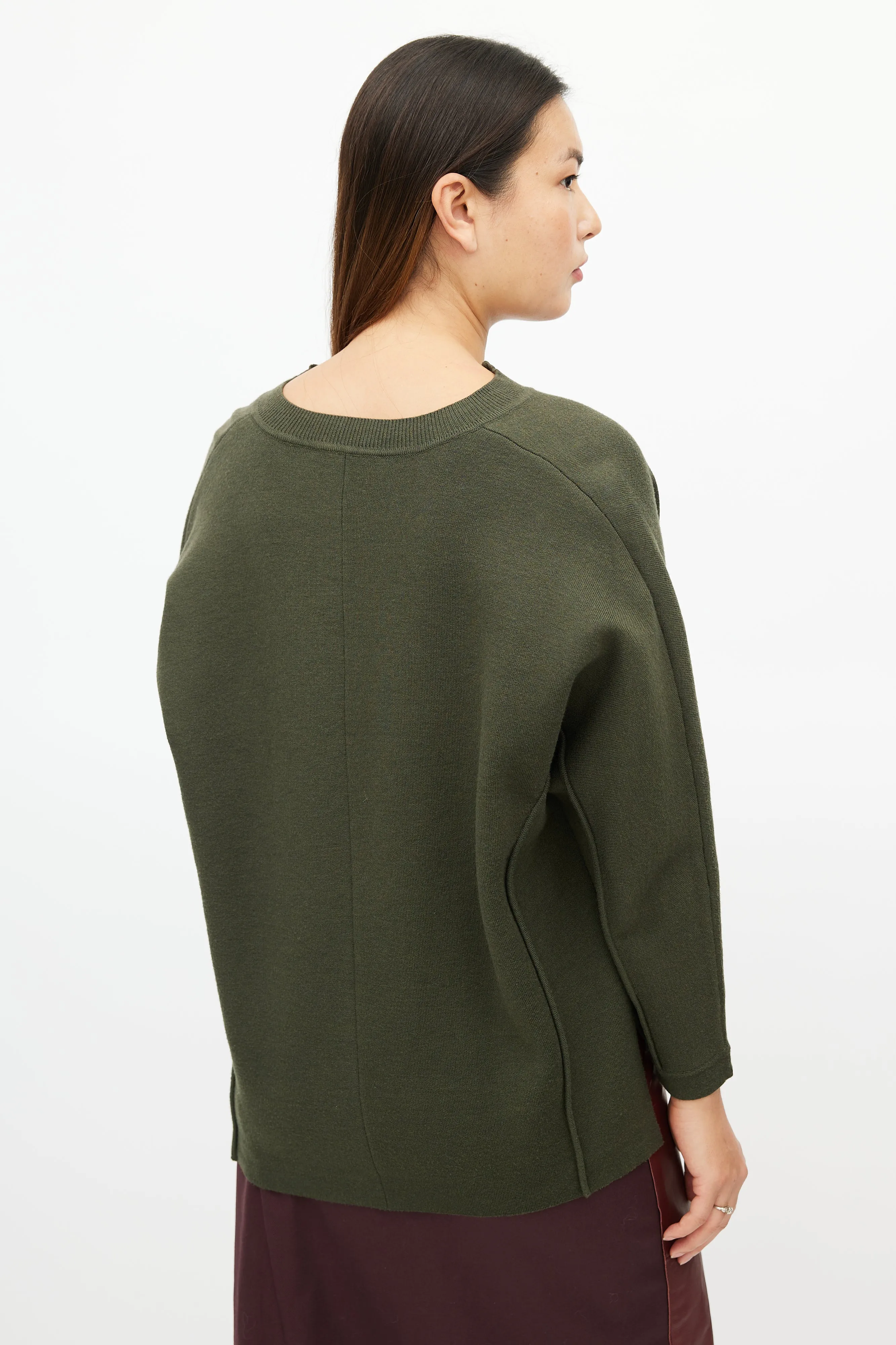 Green Knit V-Neck Sweater