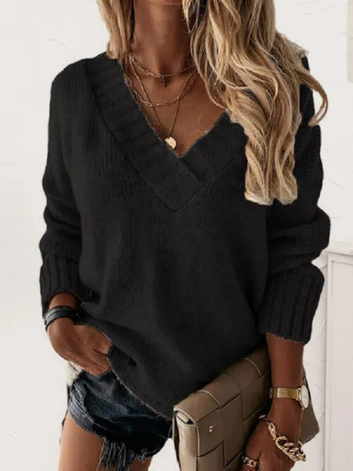 Hadley Deep V-Neck Long Sleeve Knit Top