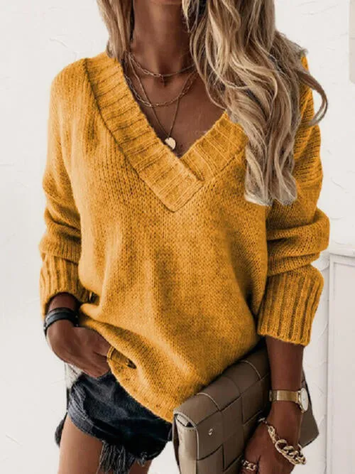 Hadley Deep V-Neck Long Sleeve Knit Top