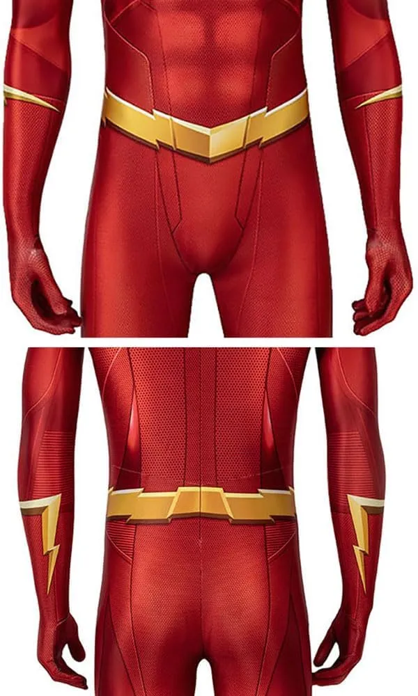 Halloween Men's Superhero Costume Cosplay Red Jumpsuit Bodysuit Zentai Onesie Outfit Mask For Adult