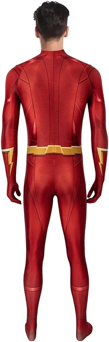 Halloween Men's Superhero Costume Cosplay Red Jumpsuit Bodysuit Zentai Onesie Outfit Mask For Adult