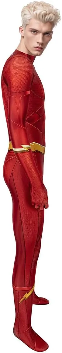 Halloween Men's Superhero Costume Cosplay Red Jumpsuit Bodysuit Zentai Onesie Outfit Mask For Adult