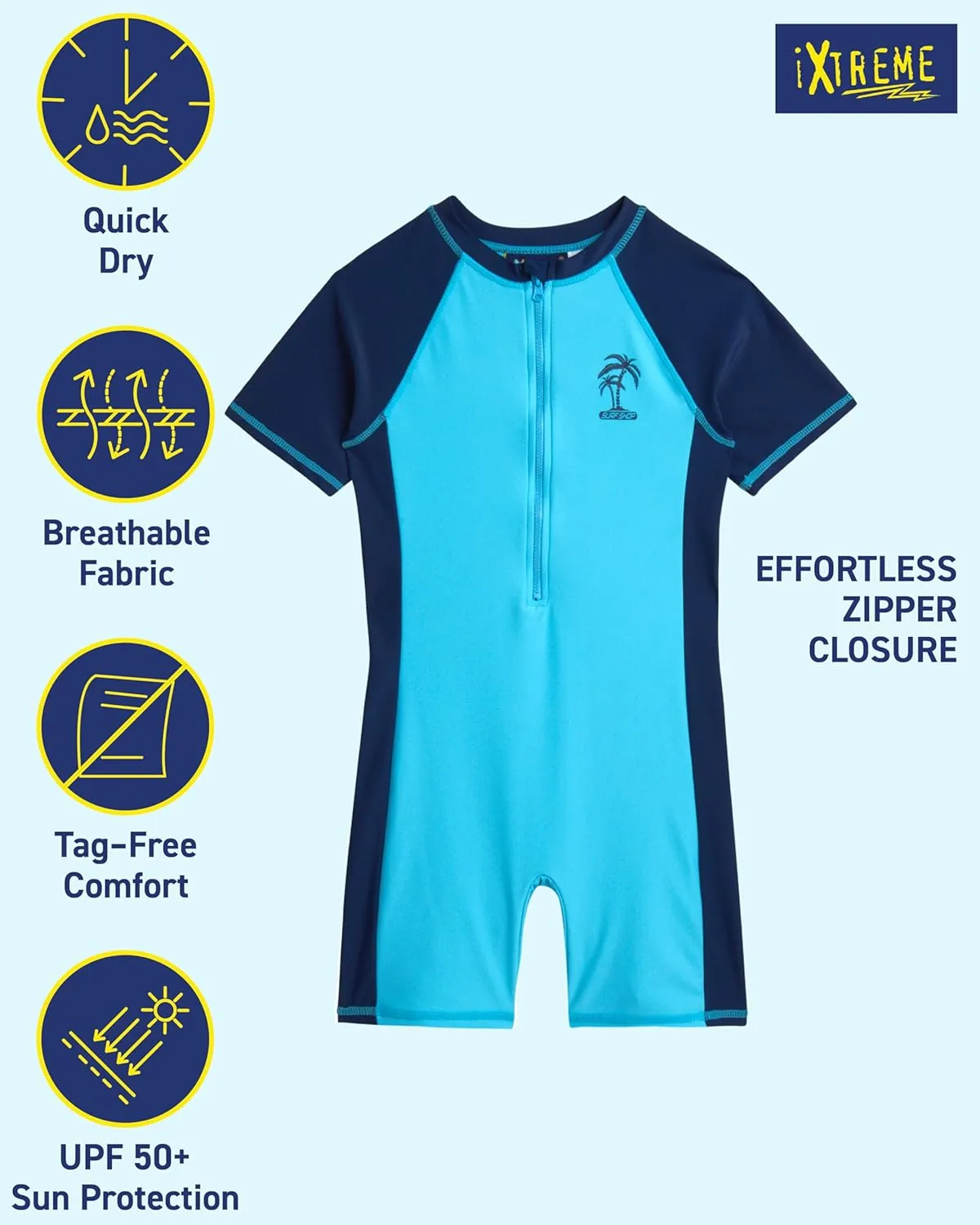iXtreme Boys One Piece Rash Guard Swimsuit Kid Water Sport Short Swimsuit UPF 50  Sun Protection Bathing Suits (4-13)