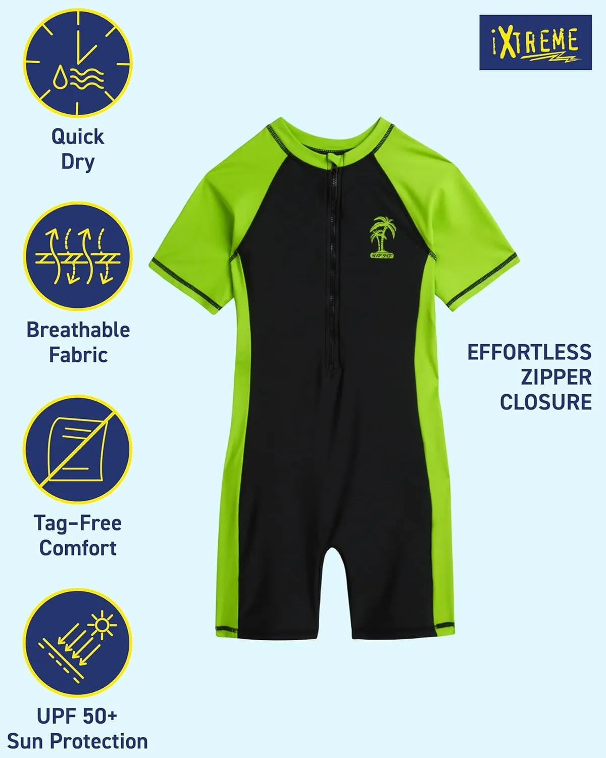 iXtreme Boys One Piece Rash Guard Swimsuit Kid Water Sport Short Swimsuit UPF 50  Sun Protection Bathing Suits (4-13)