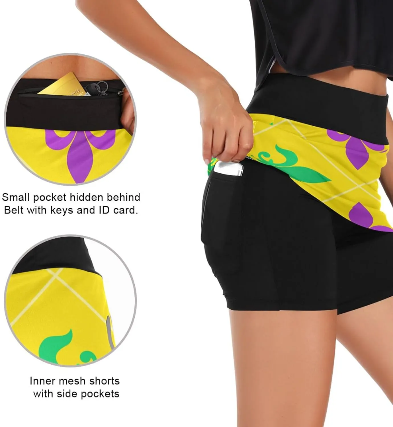 Joisal Royal Lily Fleur De Lis Active Skort High Waisted Women's Golf Clothing for Running Tennis Workout