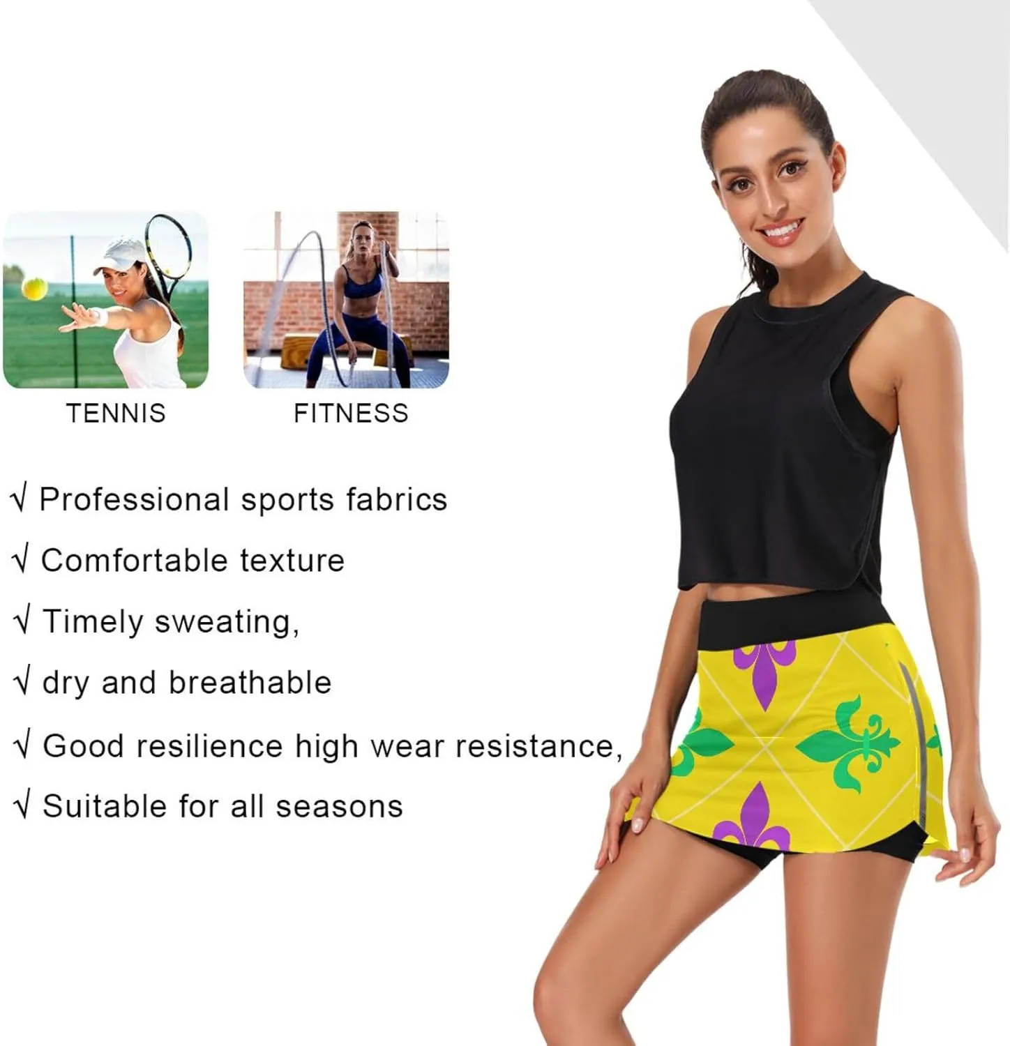Joisal Royal Lily Fleur De Lis Active Skort High Waisted Women's Golf Clothing for Running Tennis Workout