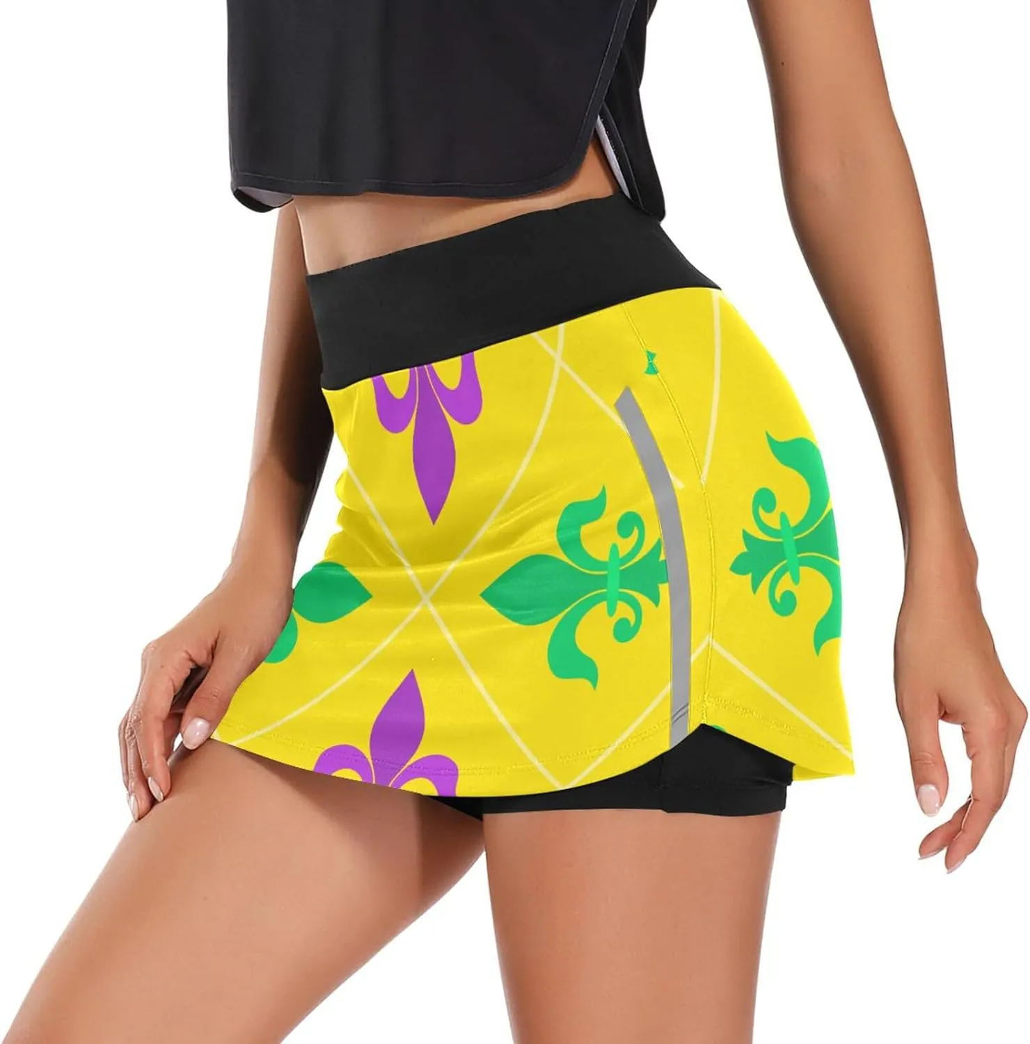 Joisal Royal Lily Fleur De Lis Active Skort High Waisted Women's Golf Clothing for Running Tennis Workout