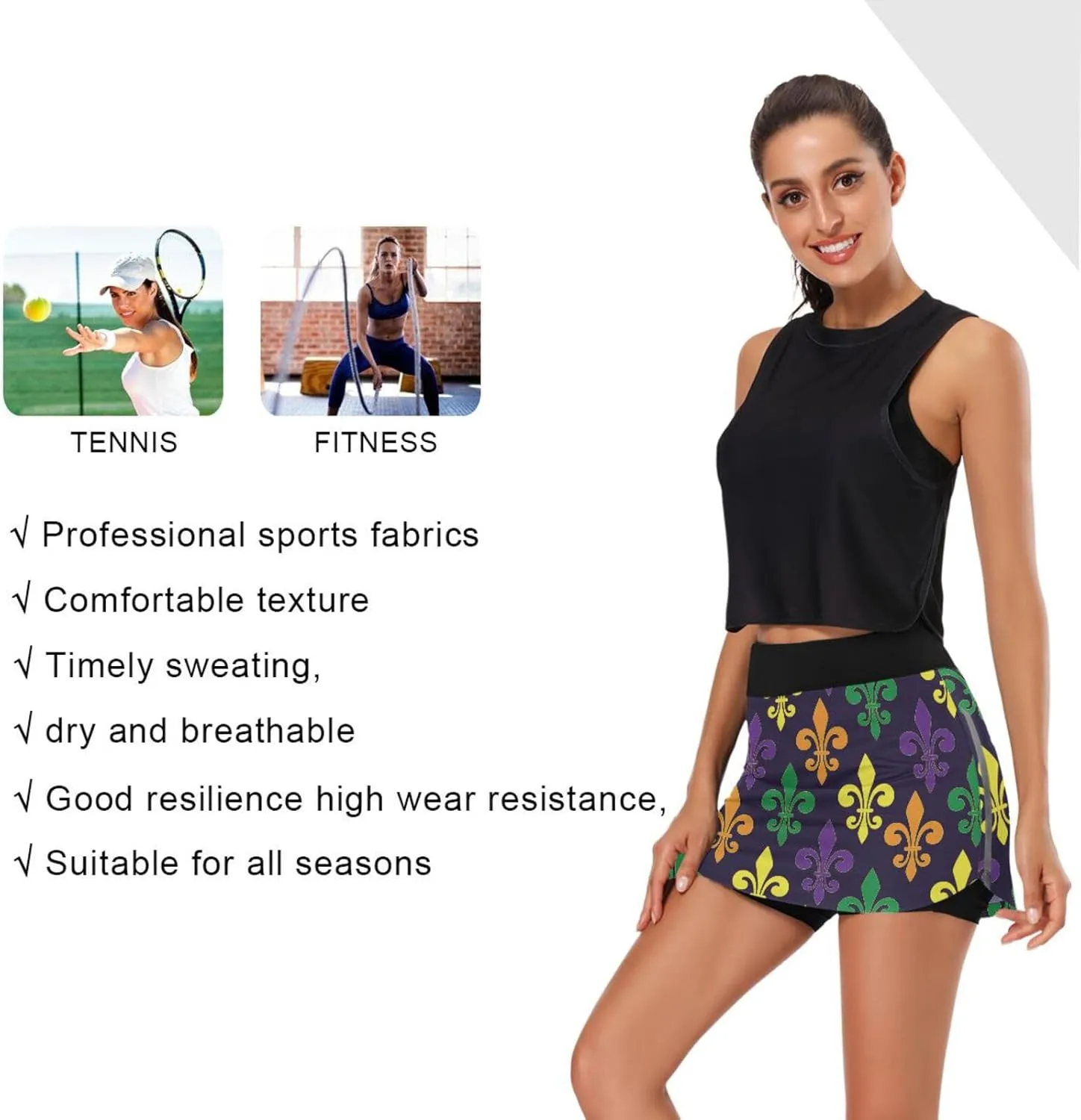 Joisal Royal Lily Fleur De Lis Active Skort High Waisted Women's Golf Clothing for Running Tennis Workout