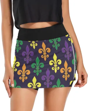 Joisal Royal Lily Fleur De Lis Active Skort High Waisted Women's Golf Clothing for Running Tennis Workout
