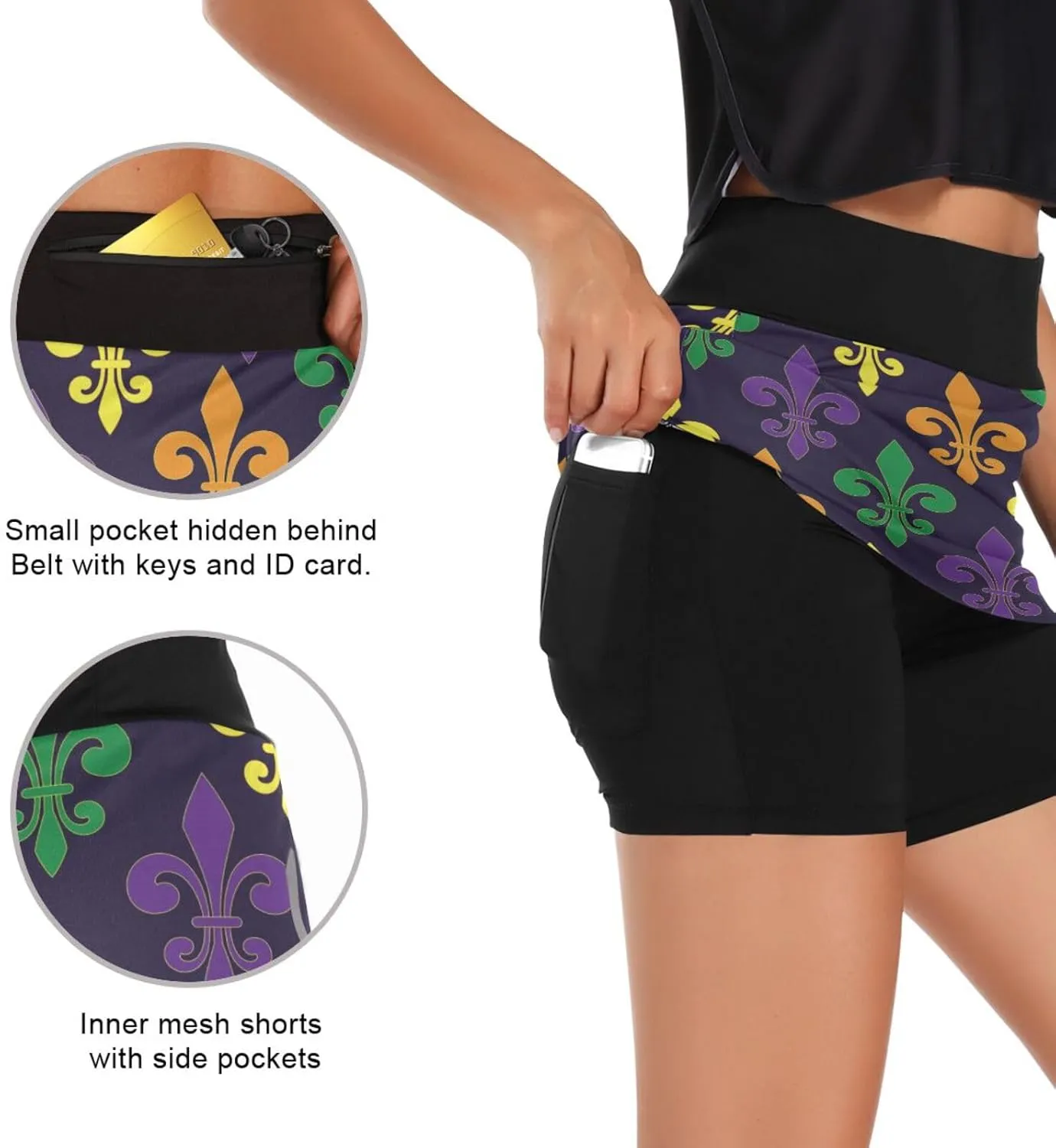 Joisal Royal Lily Fleur De Lis Active Skort High Waisted Women's Golf Clothing for Running Tennis Workout
