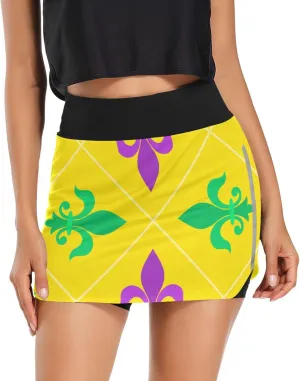 Joisal Royal Lily Fleur De Lis Active Skort High Waisted Women's Golf Clothing for Running Tennis Workout