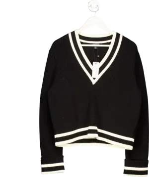 Karen Millen Black Cotton V Neck Knit Boxy Jumper UK S