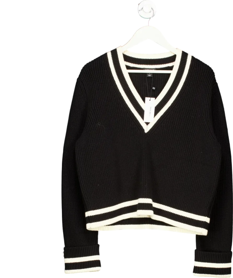 Karen Millen Black Cotton V Neck Knit Boxy Jumper UK S