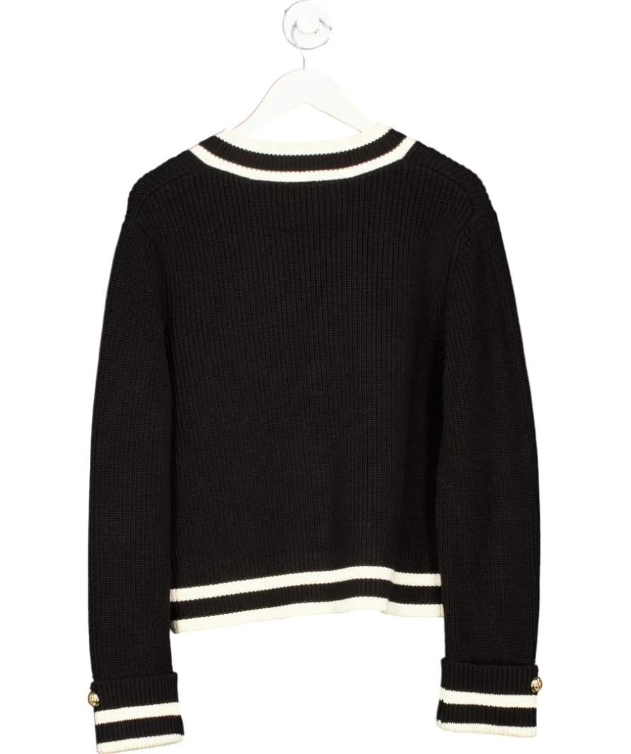 Karen Millen Black Cotton V Neck Knit Boxy Jumper UK S