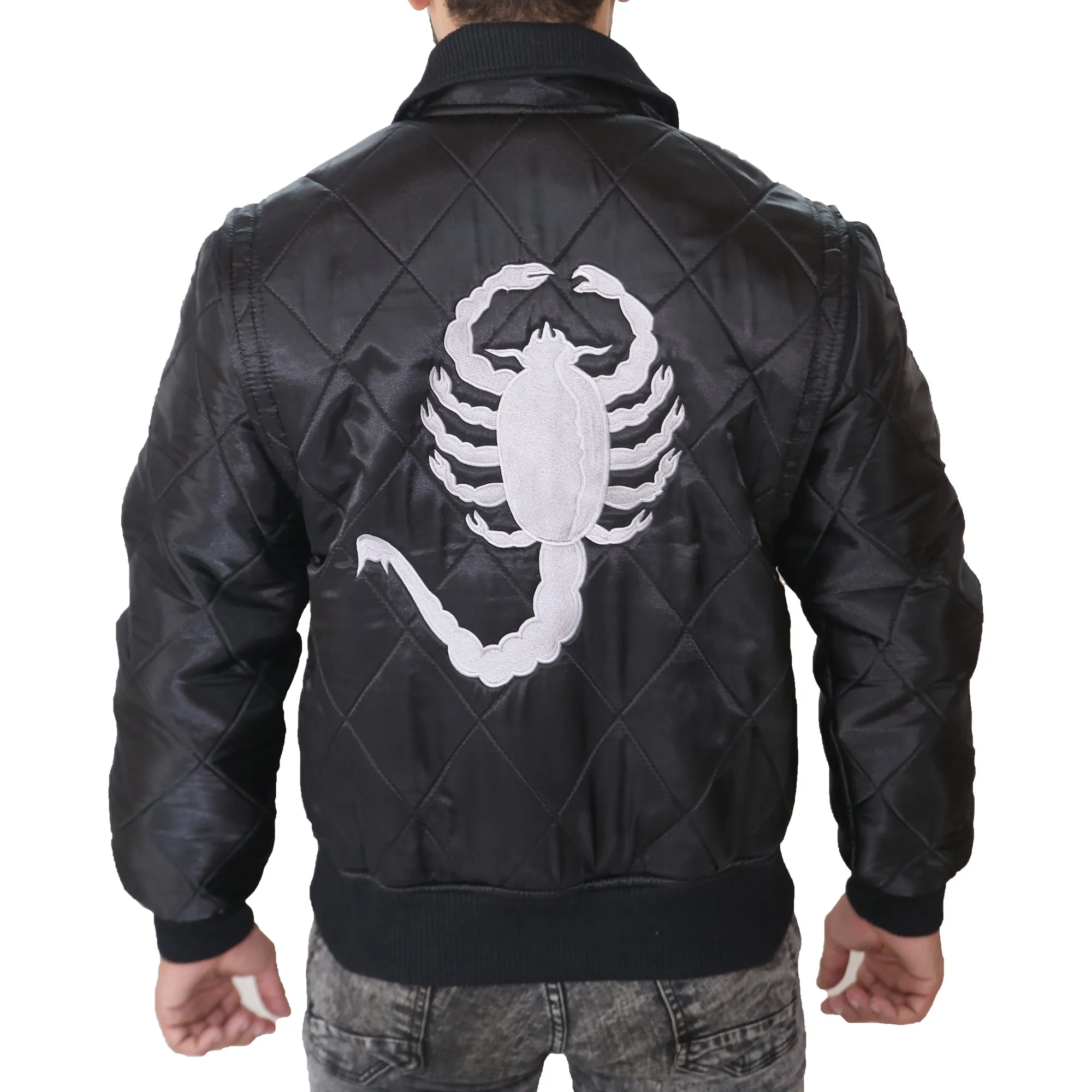 Mens Ryan Gosling Black Satin Drive Scorpion Jacket