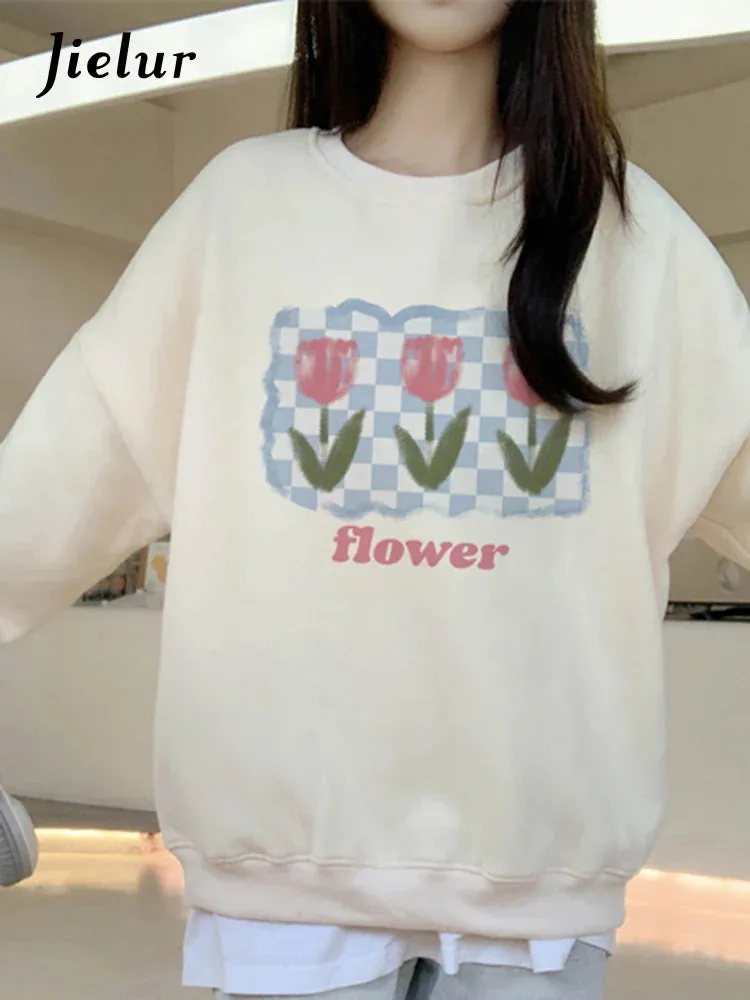 Metaversmall Apricot Sweet Simple Female Sweatshirts Pullover Casual Loose O-neck Basic Women's Hoodies Winter Fashion Office Ladies