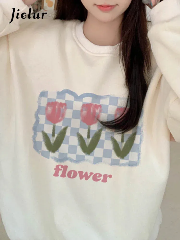 Metaversmall Apricot Sweet Simple Female Sweatshirts Pullover Casual Loose O-neck Basic Women's Hoodies Winter Fashion Office Ladies