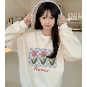 Metaversmall Apricot Sweet Simple Female Sweatshirts Pullover Casual Loose O-neck Basic Women's Hoodies Winter Fashion Office Ladies