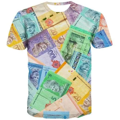 Money T shirts Men Flower T-shirts Graphic Malaysia Tshirt Printed Character Shirt Print Harajuku Tshirts Novelty Short Sleeve