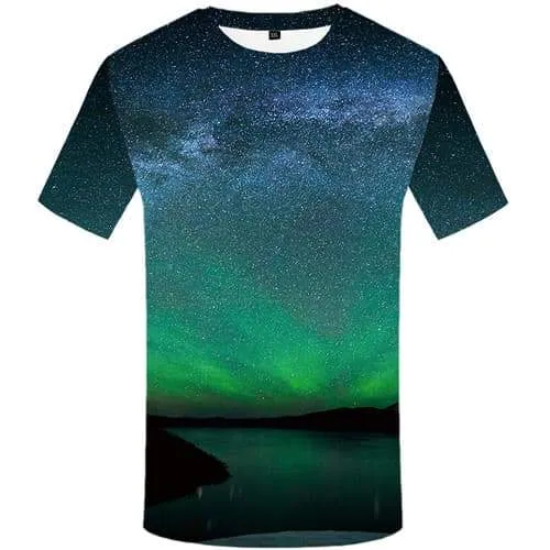 Northern Lights T shirts Men Space Galaxy Tshirts Novelty Mountain T-shirts Graphic Aurora Tshirts Cool Harajuku Shirt Print