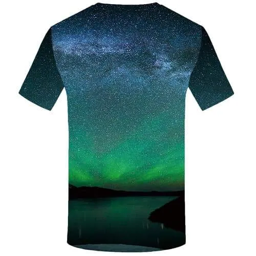Northern Lights T shirts Men Space Galaxy Tshirts Novelty Mountain T-shirts Graphic Aurora Tshirts Cool Harajuku Shirt Print