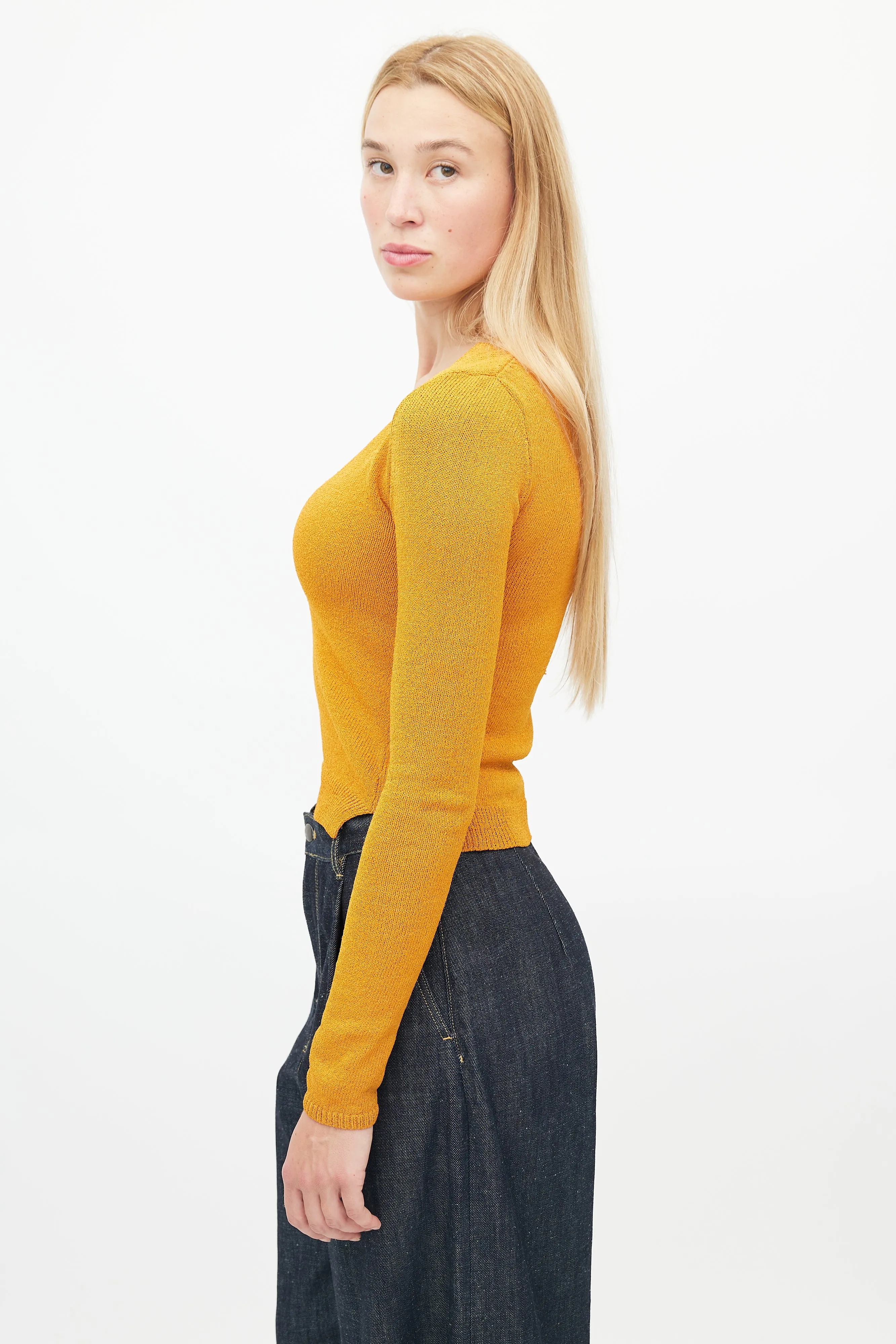Orange V-Neck Knit Sweater